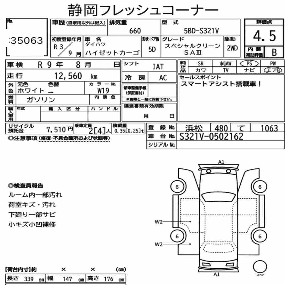 Notka aukcyjna: DAIHATSU HIJET CARGO 5D SPECIAL CLEAN SA Ⅲ