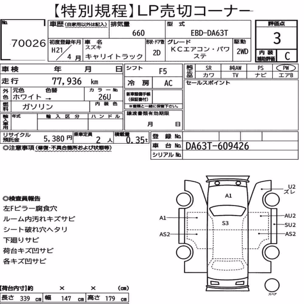 Notka aukcyjna: SUZUKI CARRY TRUCK KC AIR CONDITIONING POWER STEERING