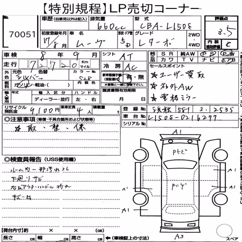Notka aukcyjna: DAIHATSU MOVE L TURBO