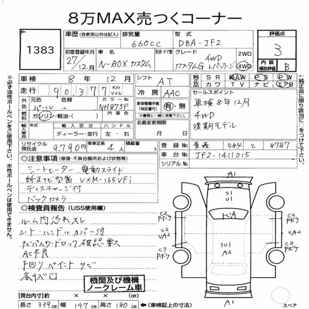 Notka aukcyjna: HONDA N-BOX CUSTOM 4WD G・L PACKAGE