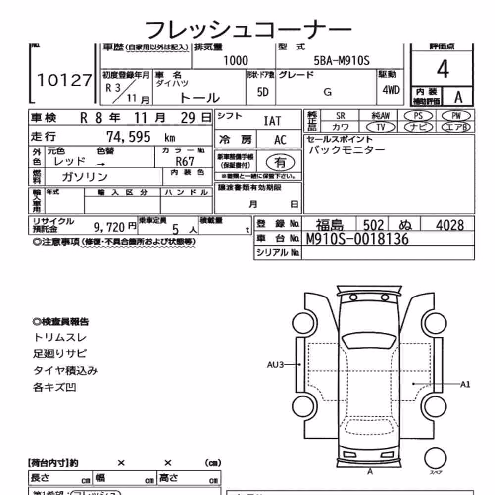 Notka aukcyjna: DAIHATSU THOR 4WD G