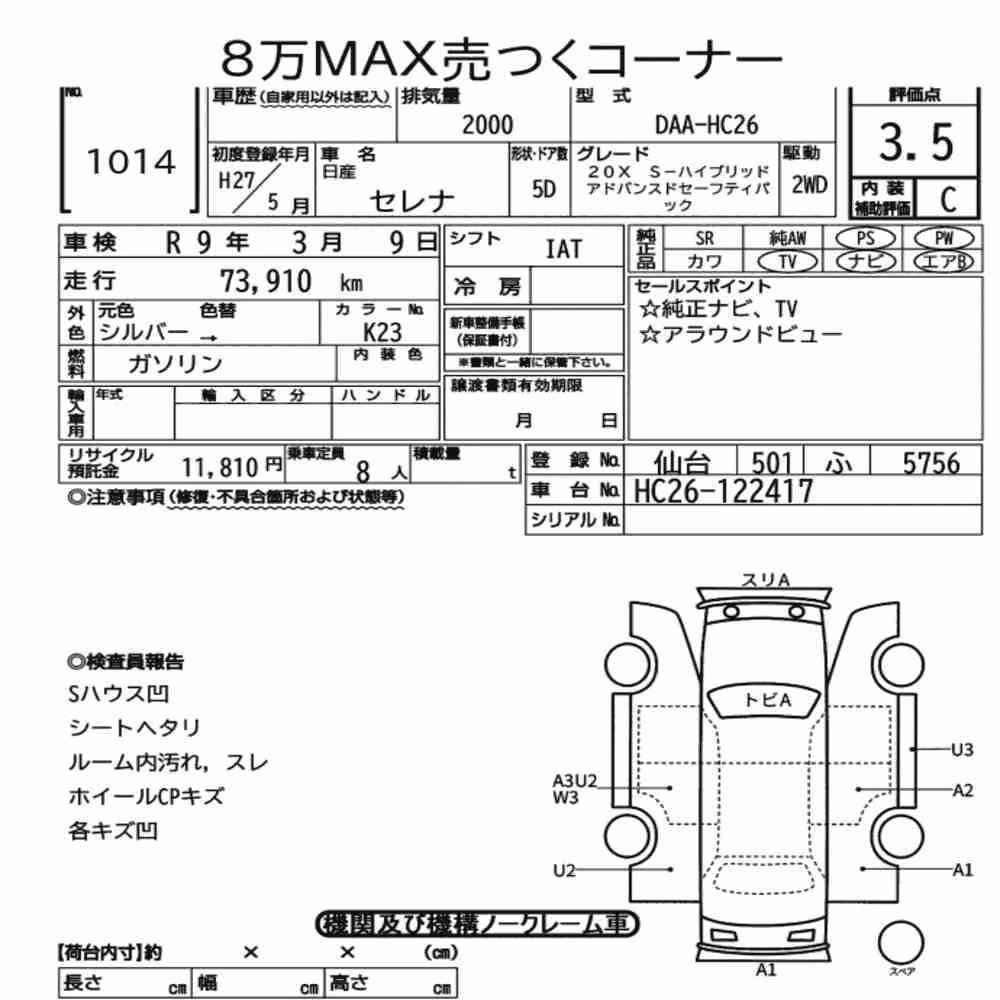 Notka aukcyjna: NISSAN SERENA 5D 20X S-HYBRID ADVANCED SAFETY PACK