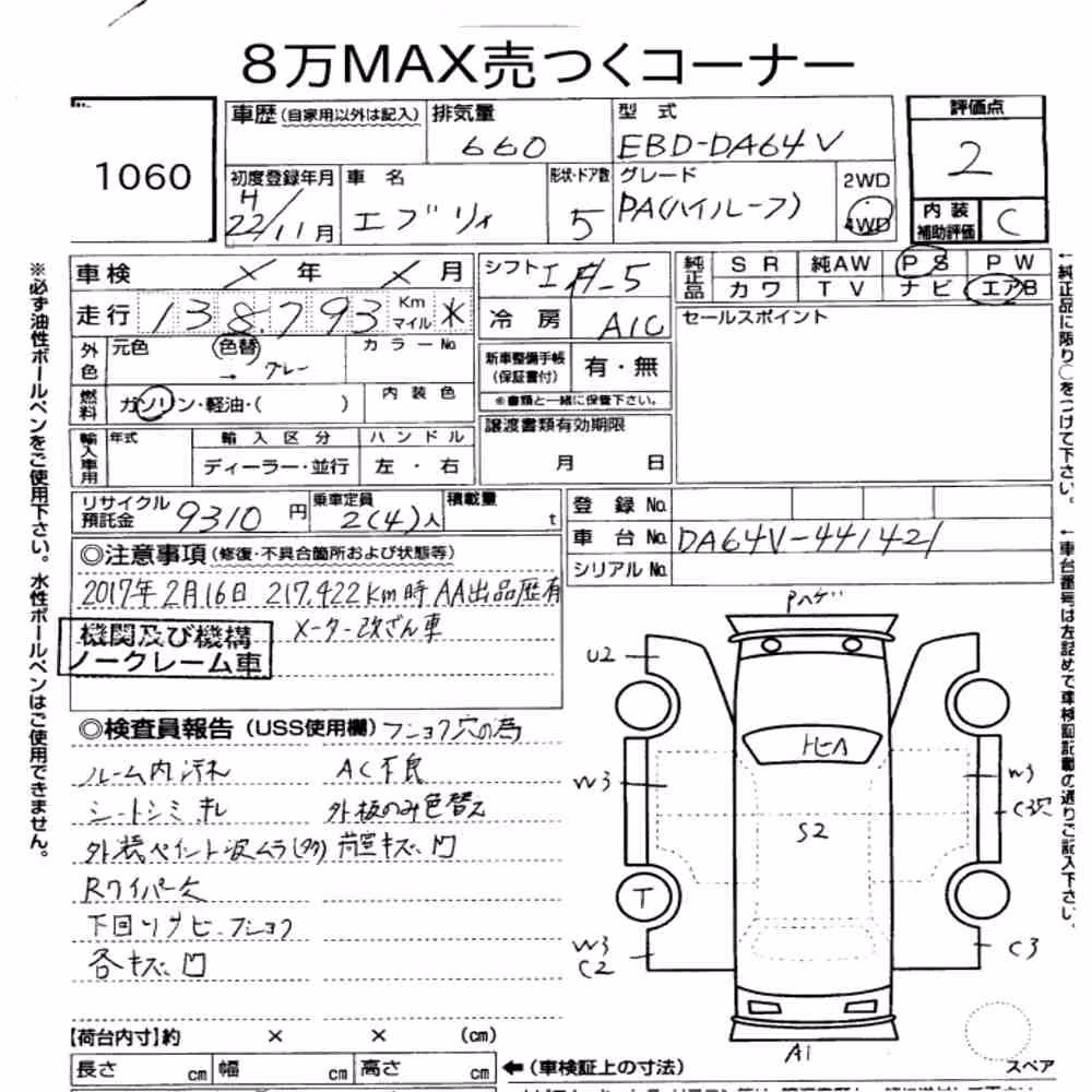 Notka aukcyjna: SUZUKI EVERY 5D 4WD PA