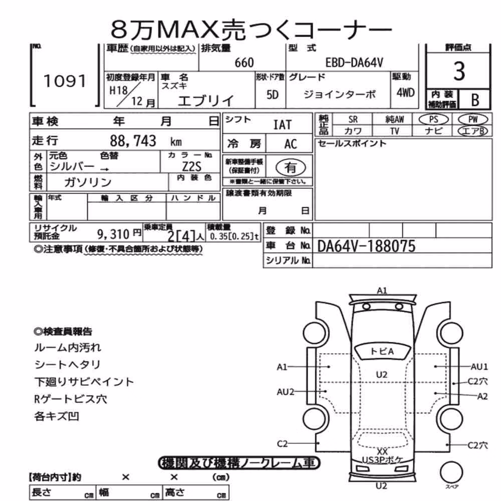 Notka aukcyjna: SUZUKI EVERY 5D 4WD JOIN TURBO