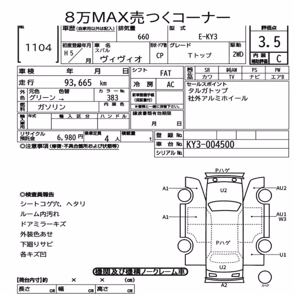 Notka aukcyjna: SUBARU VIVIO CP T TOP