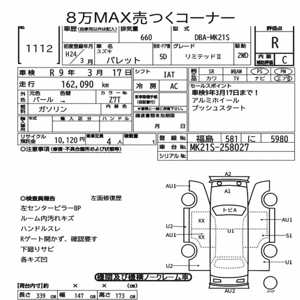 Notka aukcyjna: SUZUKI PALETTE LIMITED Ⅱ