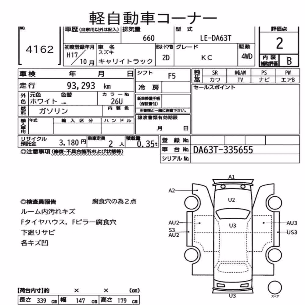 Notka aukcyjna: SUZUKI CARRY TRUCK 4WD KC