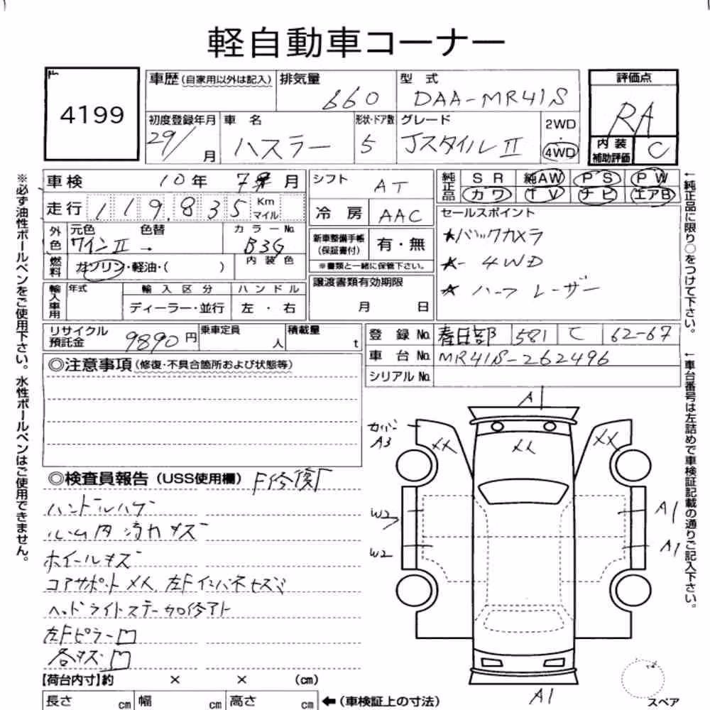 Notka aukcyjna: SUZUKI HUSTLER 4WD J STYLE Ⅱ