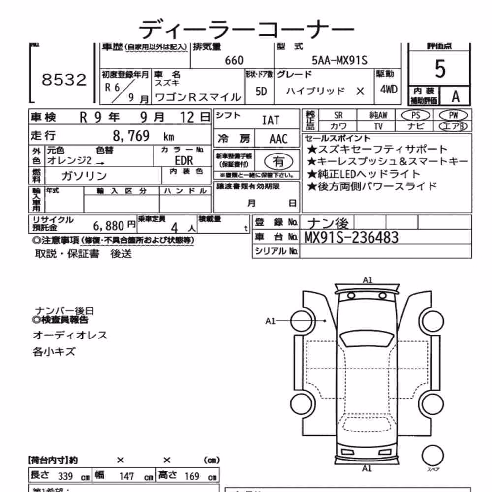 Notka aukcyjna: SUZUKI WAGON R SMILE 4WD HYBRID X