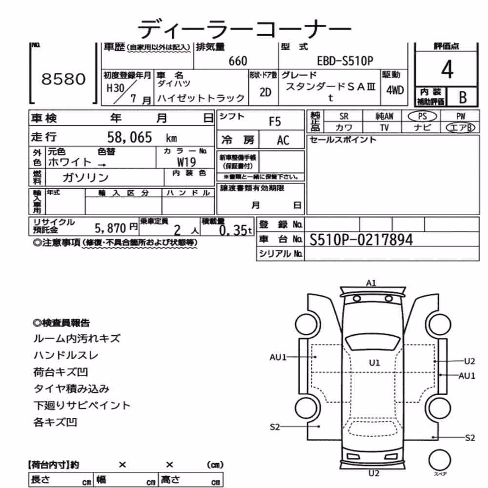 Notka aukcyjna: DAIHATSU HIJET TRUCK 4WD STANDARD SA ⅢT