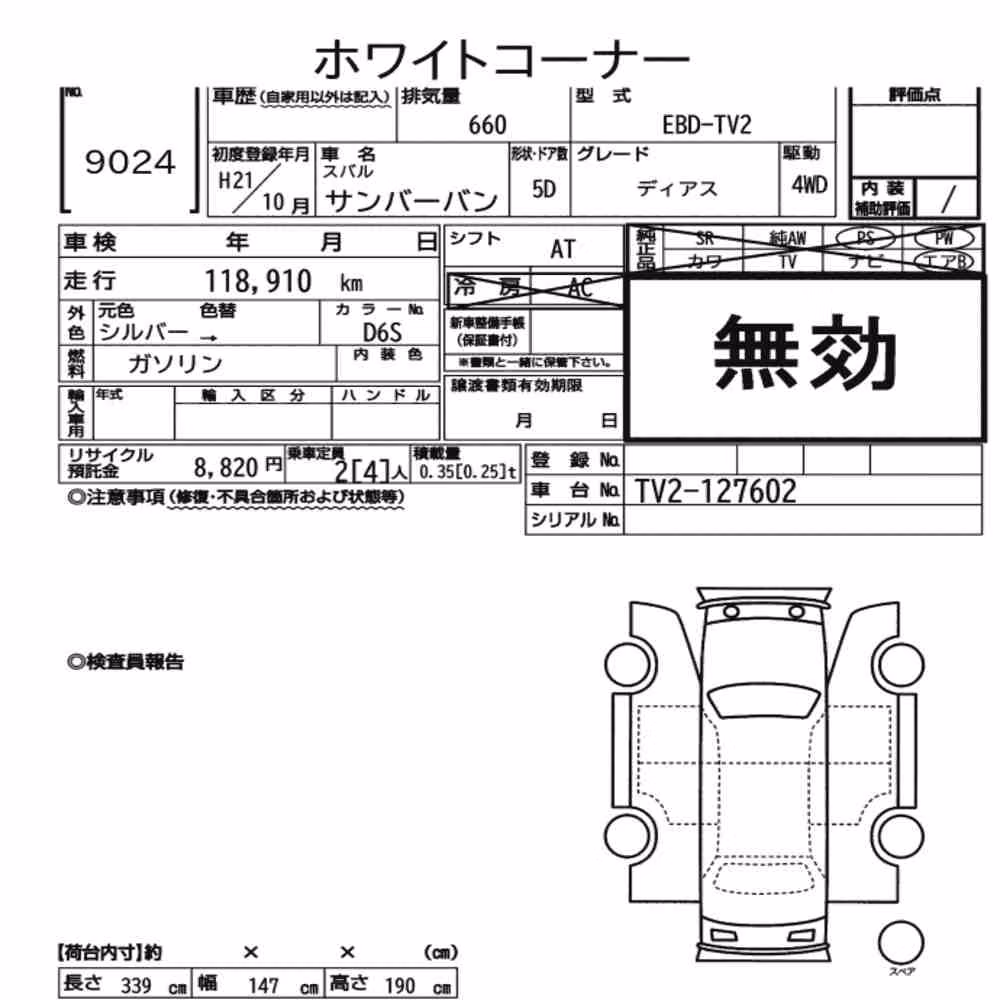 Notka aukcyjna: SUBARU SAMBAR VAN 5D 4WD DIAS