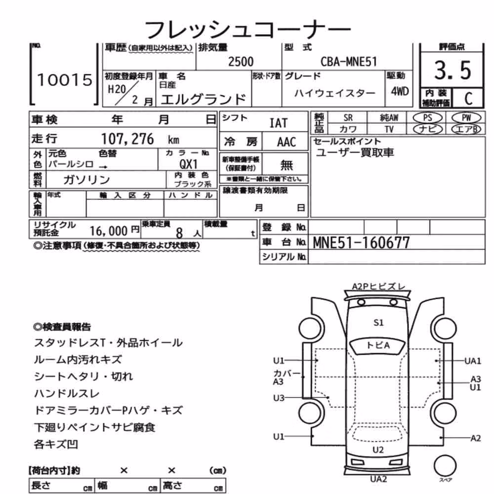 Notka aukcyjna: NISSAN ELGRAND 5D 4WD HIGHWAY STAR