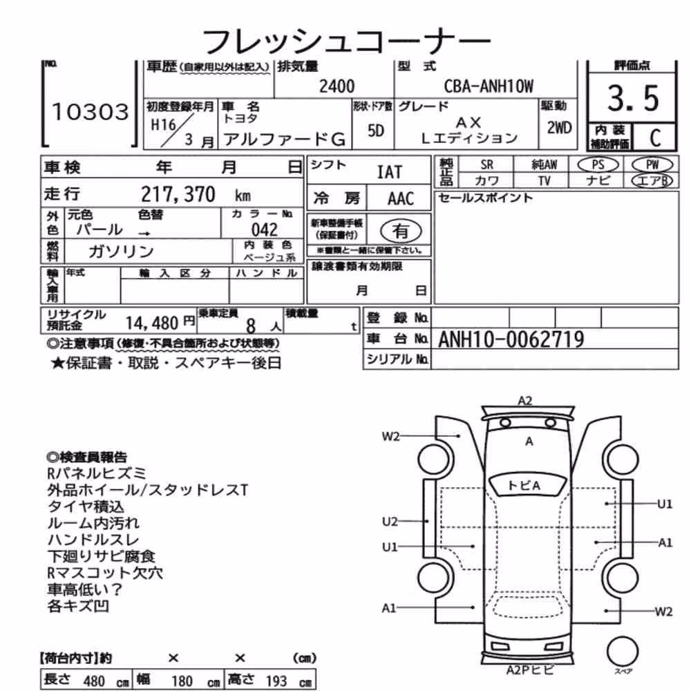 Notka aukcyjna: TOYOTA ALPHARD G AX L EDITION