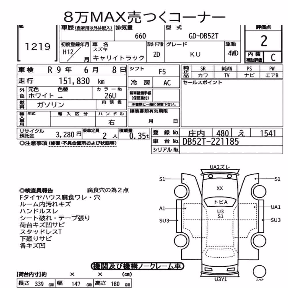 Notka aukcyjna: SUZUKI CARRY TRUCK 4WD KU