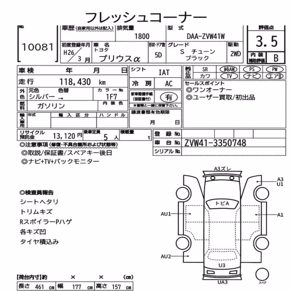 Notka aukcyjna: TOYOTA PRIUS ALPHA S TUNE BLACK