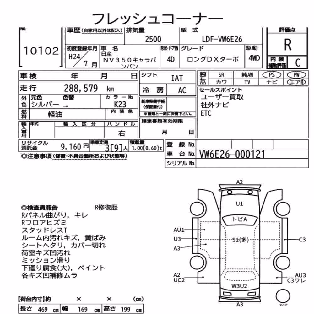 Notka aukcyjna: NISSAN NV350CARAVAN VAN 4D 4WD LONG DX TURBO