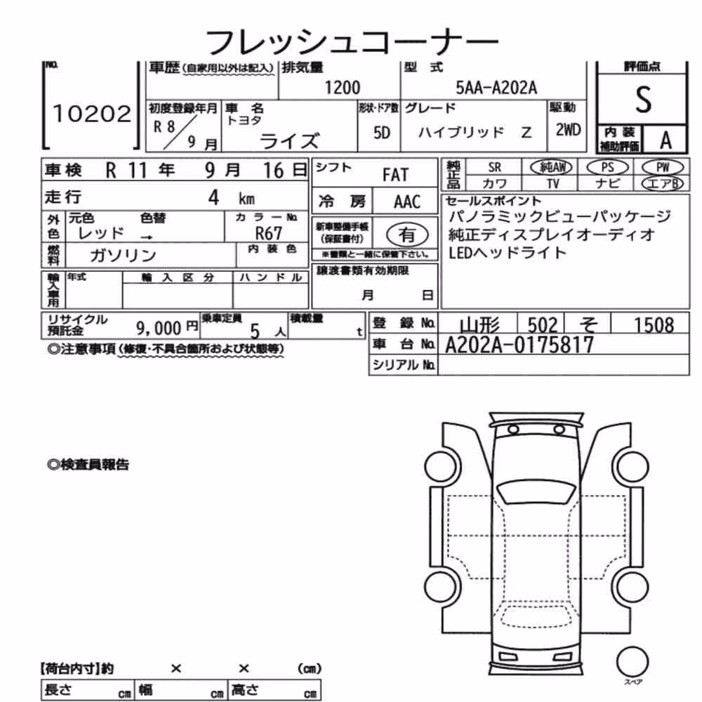 Notka aukcyjna: TOYOTA RAIZE HYBRID Z