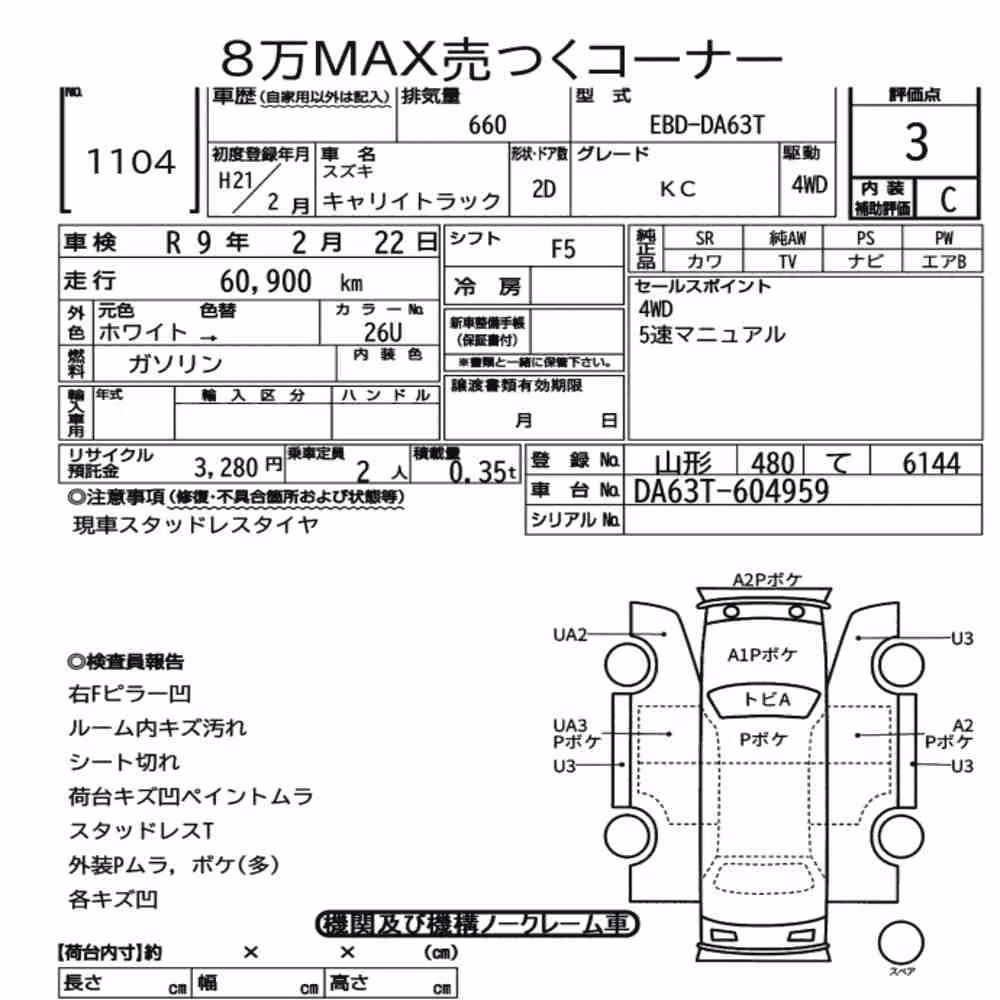 Notka aukcyjna: SUZUKI CARRY TRUCK 4WD KC