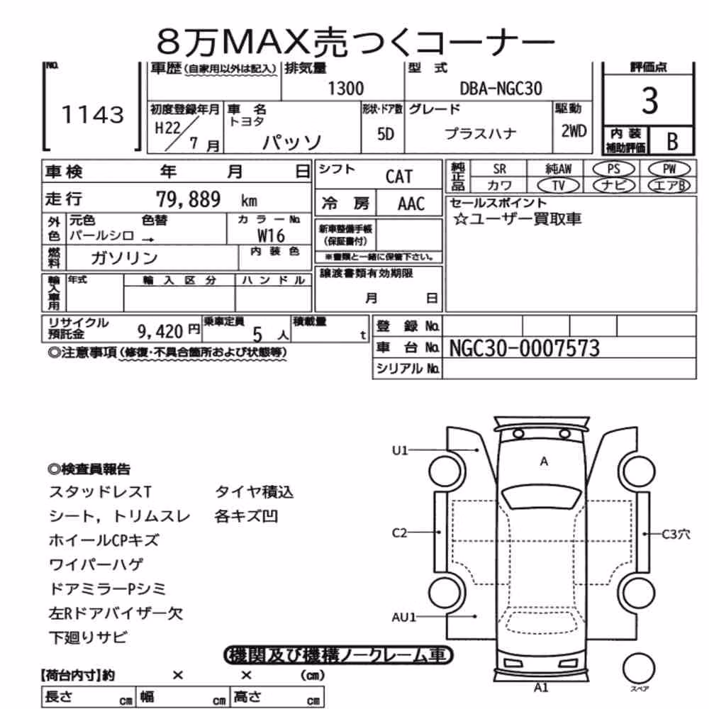 Notka aukcyjna: TOYOTA PASSO +HANA