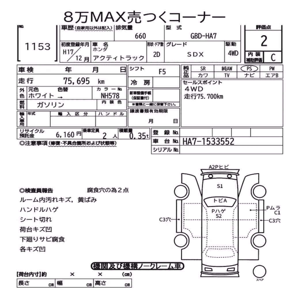 Notka aukcyjna: HONDA ACTY TRUCK 4WD SDX