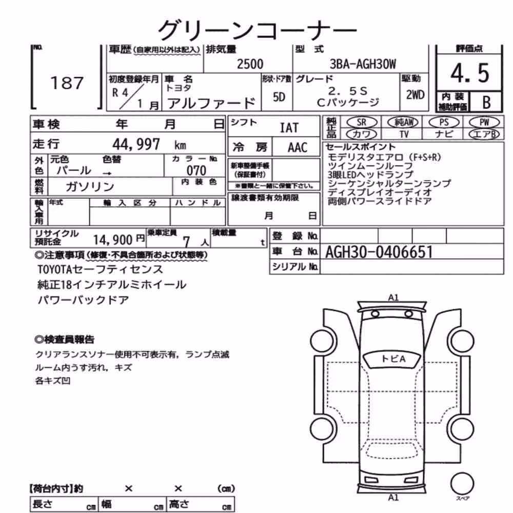 Notka aukcyjna: TOYOTA ALPHARD 2.5S C PACKAGE