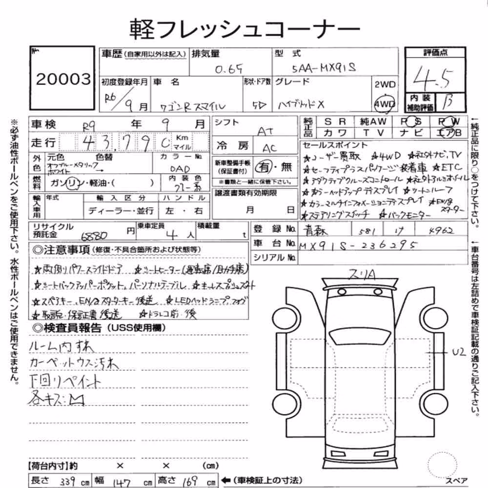Notka aukcyjna: SUZUKI WAGON R SMILE 4WD HYBRID X