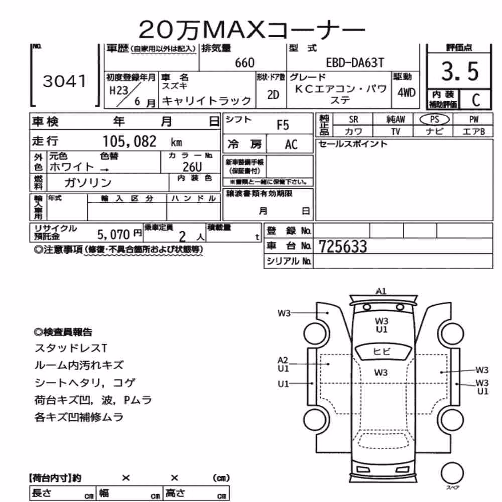 Notka aukcyjna: SUZUKI CARRY TRUCK 4WD KC AIR CONDITIONING POWER STEERING