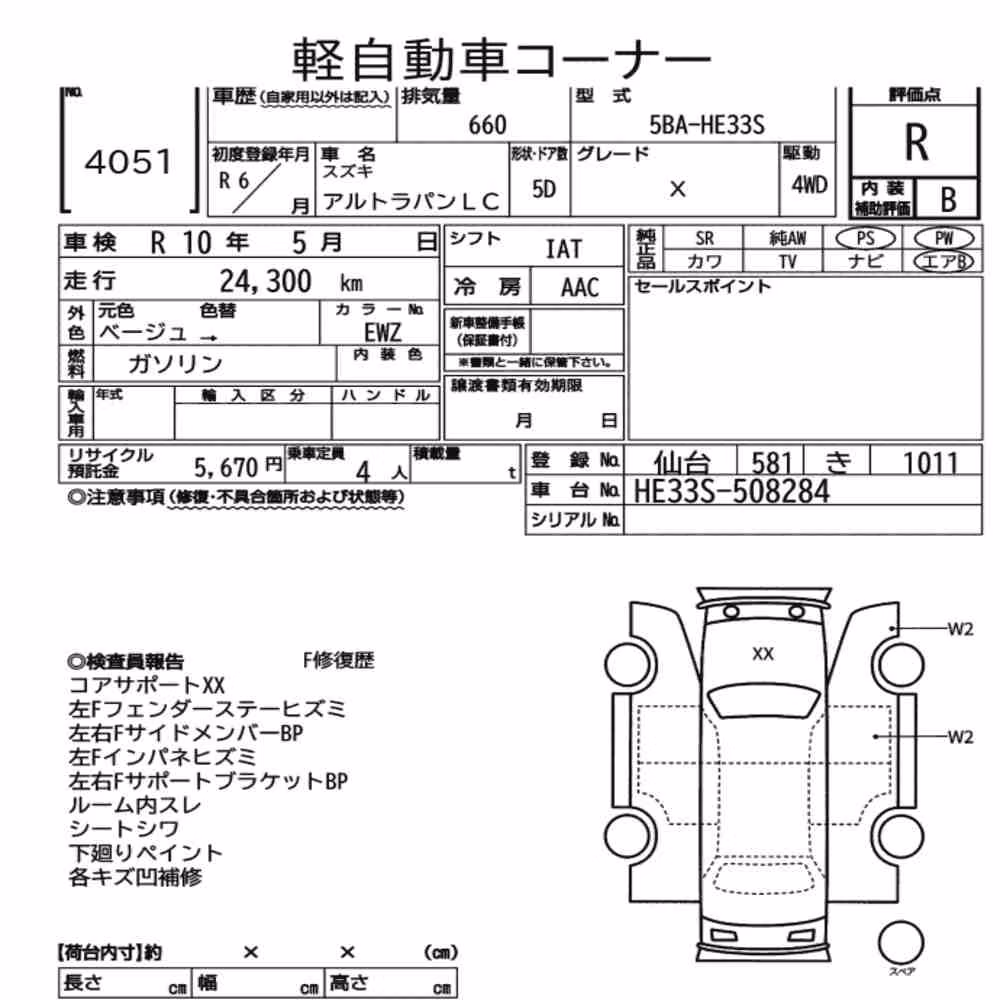 Notka aukcyjna: SUZUKI ALTO LAPIN LC 4WD X