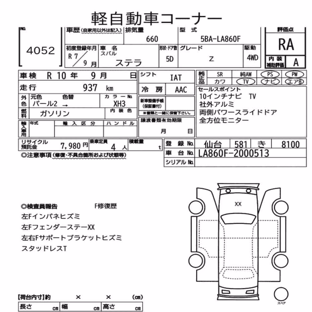 Notka aukcyjna: SUBARU STELLA 4WD Z