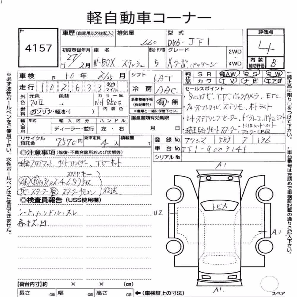 Notka aukcyjna: HONDA N-BOX SLASH X・TURBO PACKAGE