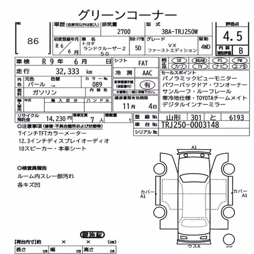 Notka aukcyjna: TOYOTA LAND CRUISER 250 4WD VX FIRST EDITION