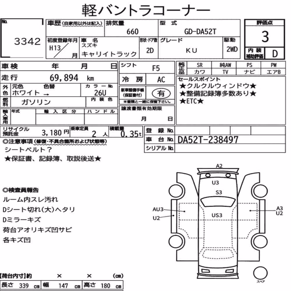 Notka aukcyjna: SUZUKI CARRY TRUCK KU