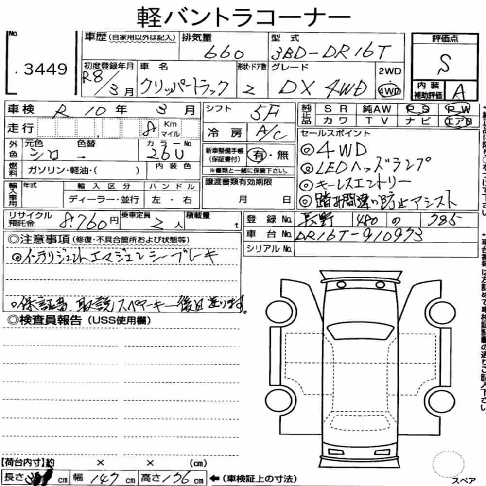 Notka aukcyjna: NISSAN CLIPPER TRUCK 4WD DX