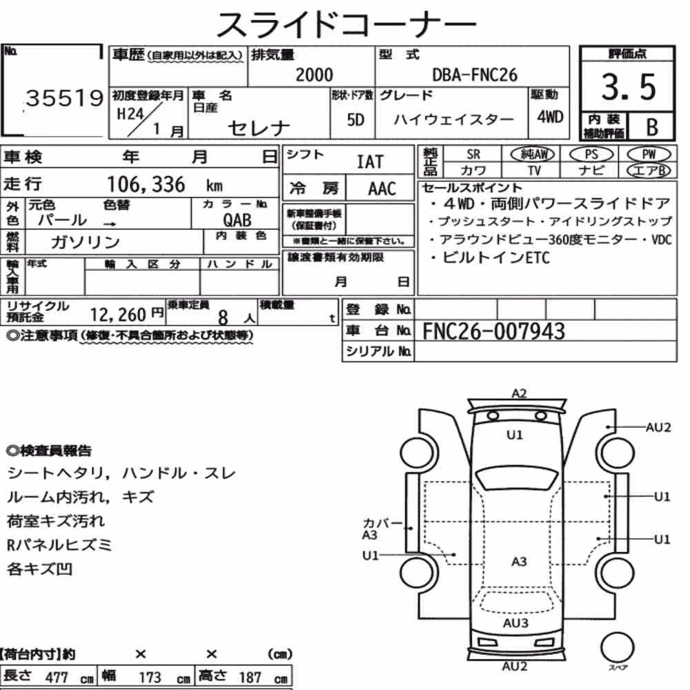 Notka aukcyjna: NISSAN SERENA 5D 4WD HIGHWAY STAR