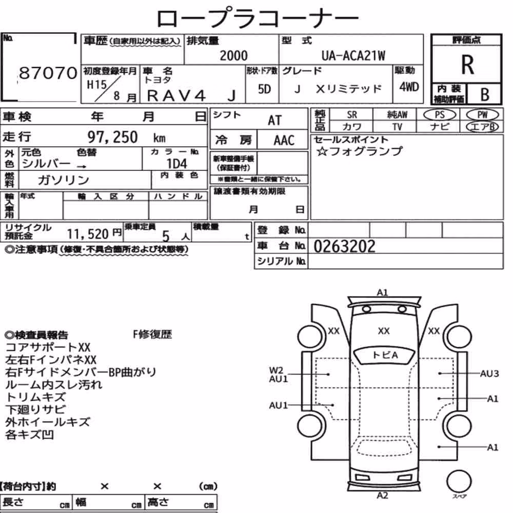 Notka aukcyjna: TOYOTA RAV4J 5D 4WD J X LIMITED