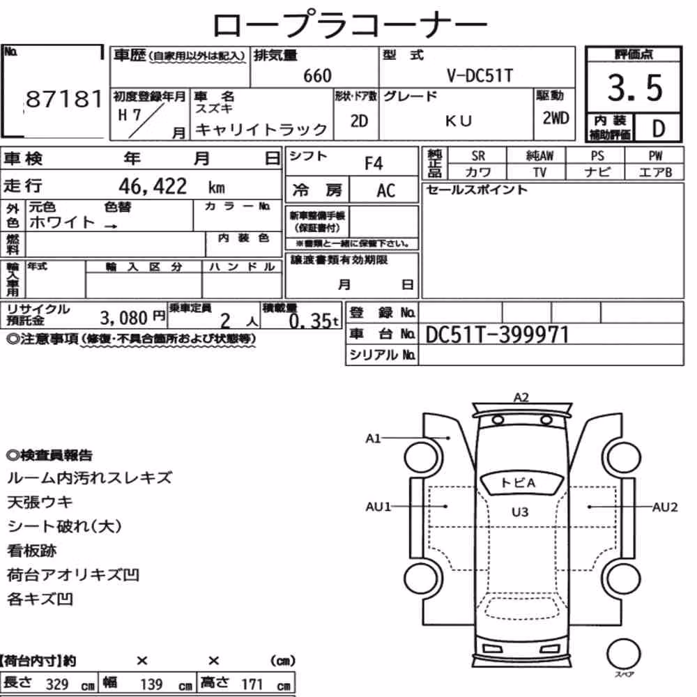 Notka aukcyjna: SUZUKI CARRY TRUCK KU