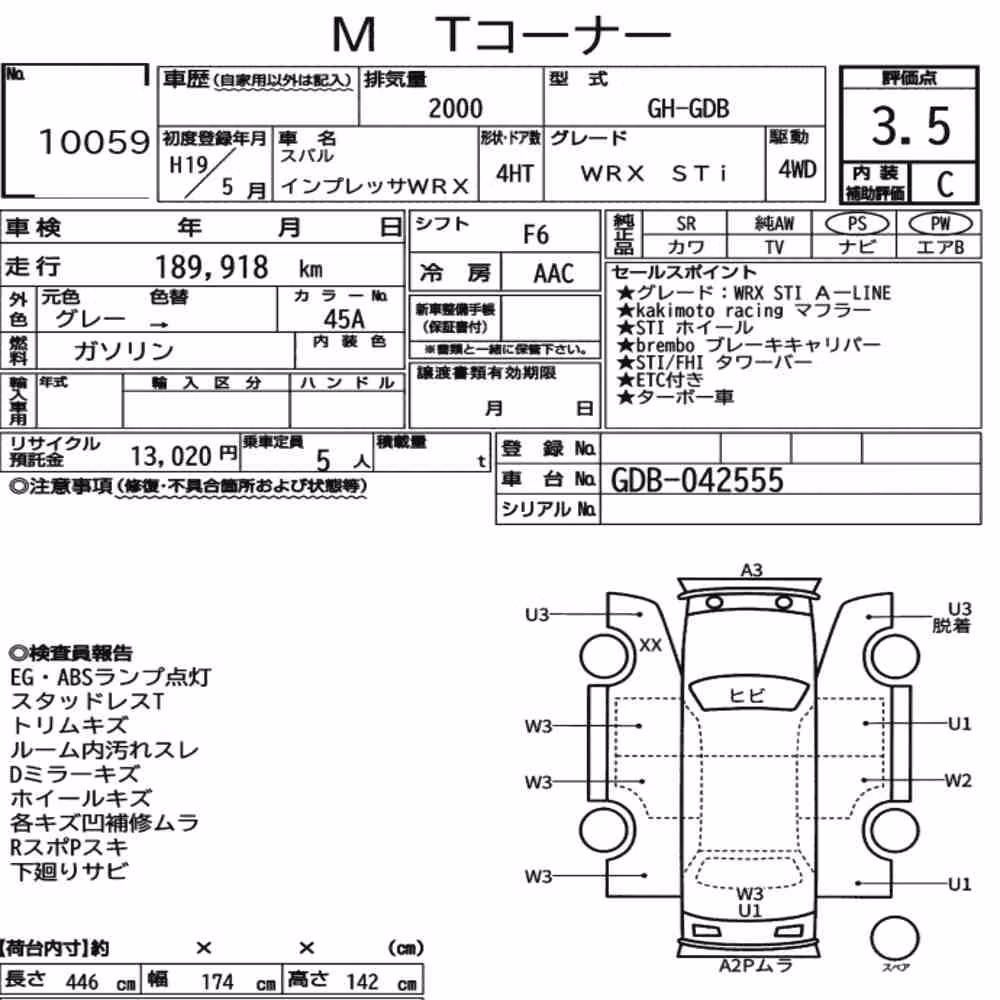 Notka aukcyjna: SUBARU IMPREZA WRX 4WD WRX STI