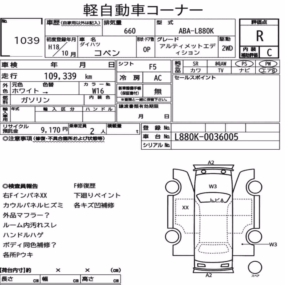 Notka aukcyjna: DAIHATSU COPEN OP ULTIMATE EDITION