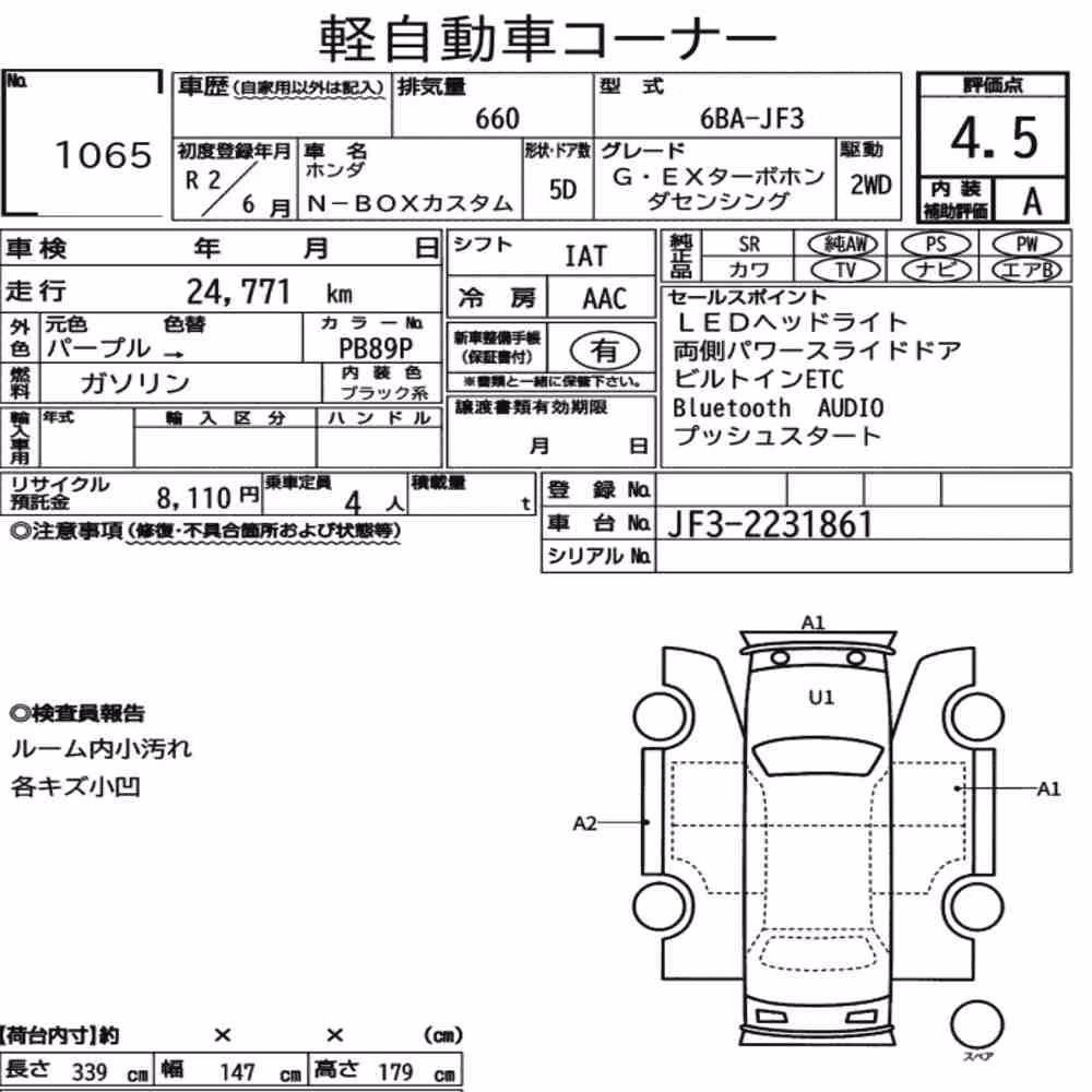 Notka aukcyjna: HONDA N-BOX CUSTOM G・EX TURBO HONDA SENSING