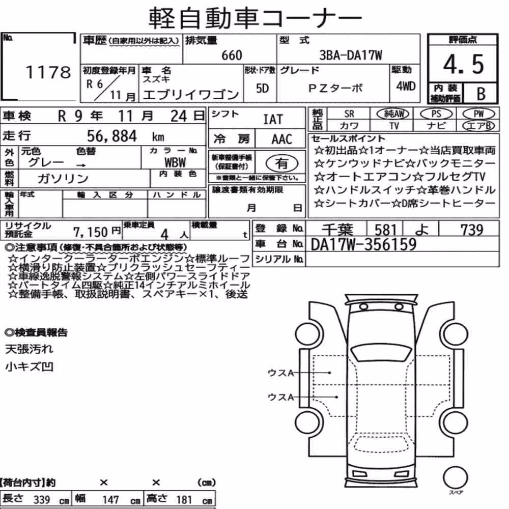 Notka aukcyjna: SUZUKI EVERY WAGON 4WD PZ TURBO