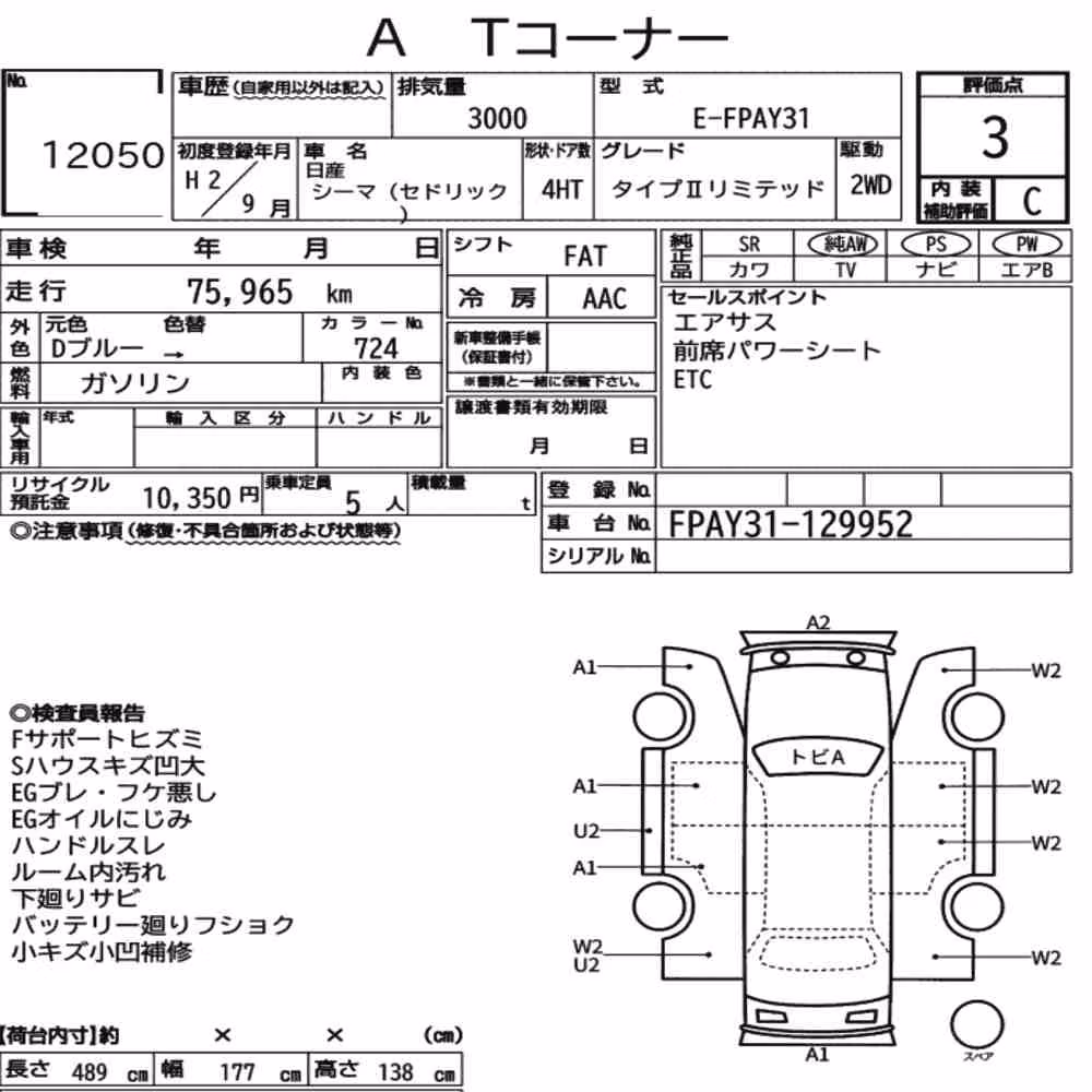 Notka aukcyjna: NISSAN CEDRIC CIMA TYPE Ⅱ LIMITED