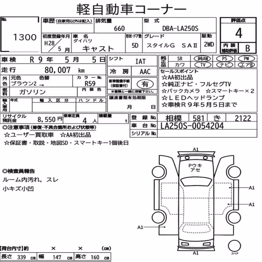 Notka aukcyjna: DAIHATSU CAST STYLE G SAⅡ