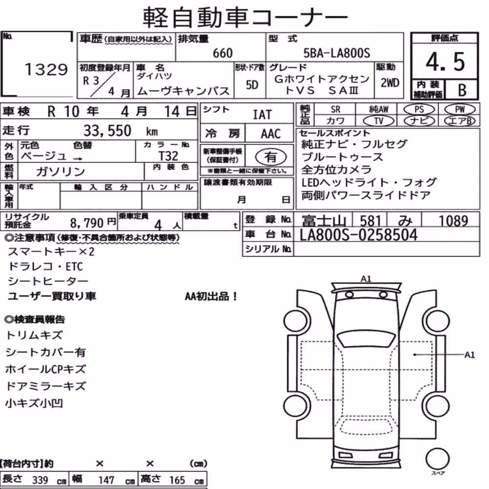 Notka aukcyjna: DAIHATSU MOVE CANBUS G WHITE ACCENT VS SA3