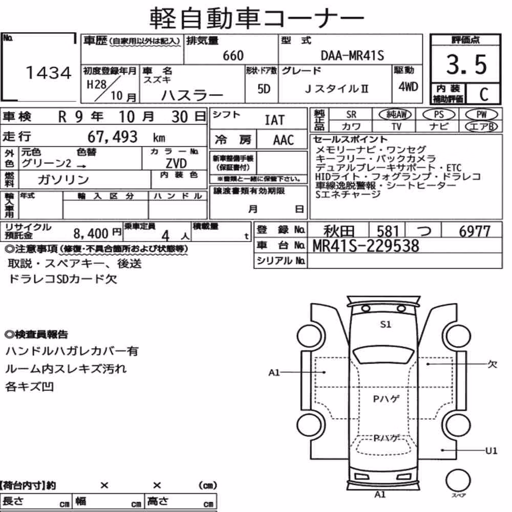 Notka aukcyjna: SUZUKI HUSTLER 4WD J STYLE Ⅱ