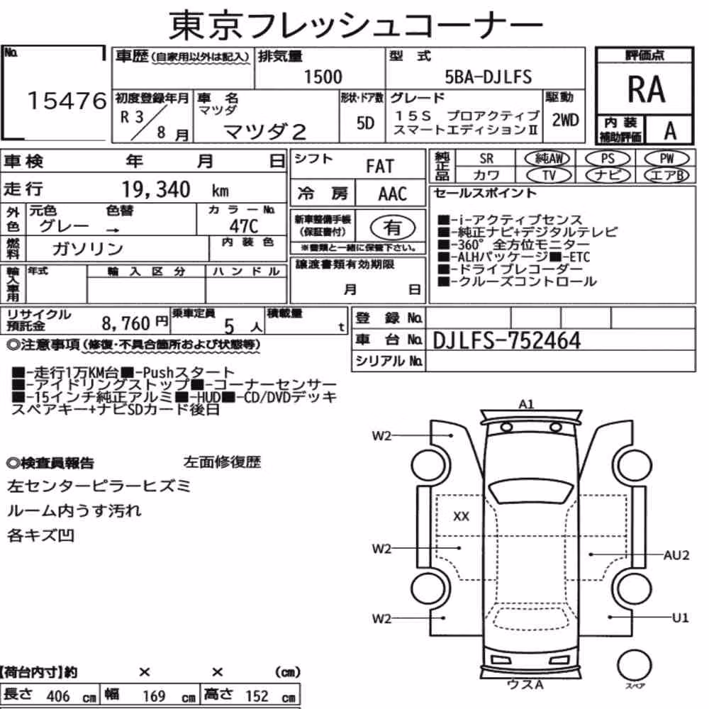 Notka aukcyjna: MAZDA MAZDA2 15S PROACTIVE SMART EDITION Ⅱ