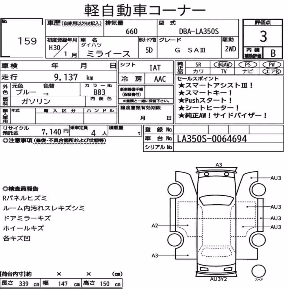 Notka aukcyjna: DAIHATSU MIRA E:S G SAⅢ