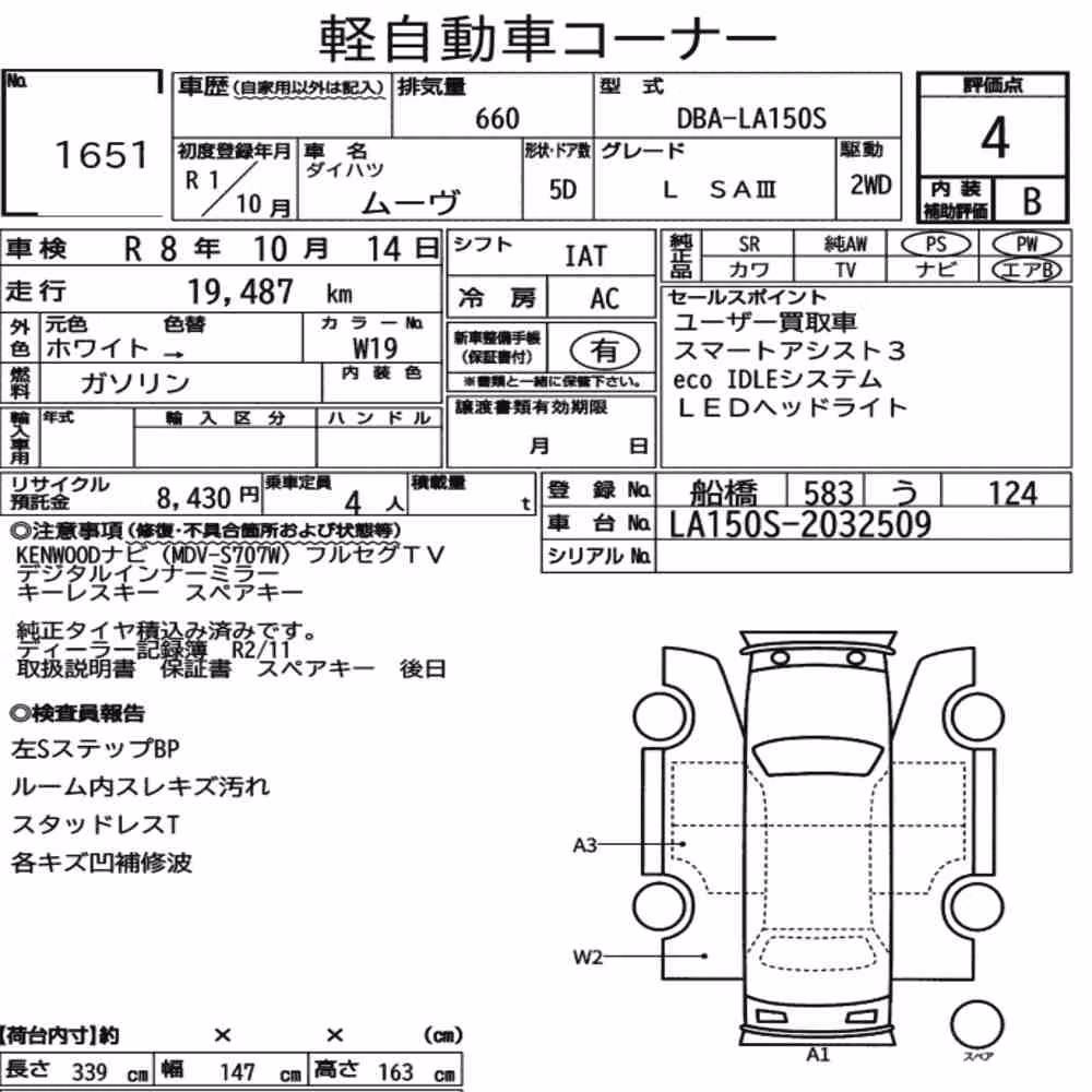 Notka aukcyjna: DAIHATSU MOVE L SAⅢ