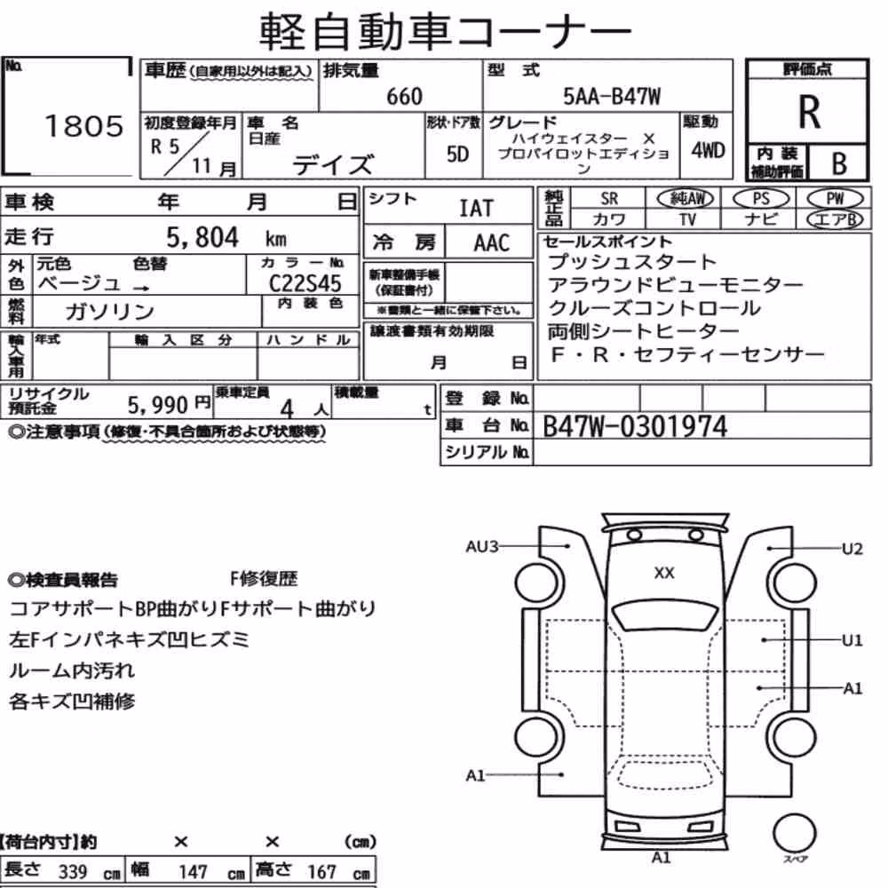 Notka aukcyjna: NISSAN DAYZ 4WD HIGHWAY STAR X PROPILOT EDITION