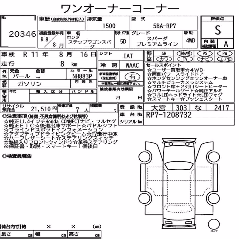 Notka aukcyjna: HONDA STEPWAGON SPADA 4WD SPADA PREMIUM LINE