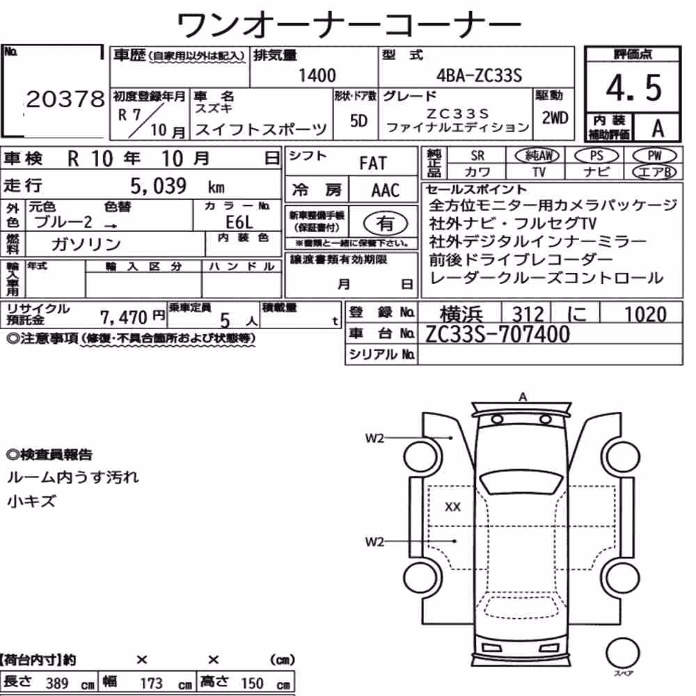 Notka aukcyjna: SUZUKI SWIFT SPORT ZC33S FINAL EDITION